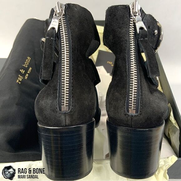 RAG & BONE MARI SUEDE STRAPPY SANDAL IN BLACK BLOCK HEEL LEATHER WOMEN’S SIZE 7 - Picture 6 of 12